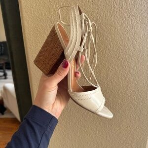 ⭐️SALE⭐️ Vicenza Cream Ankle Wrap Strappy Woven Block Heel Heels